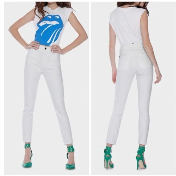 Alice and Olivia | AO LA | White Skinny High Rise Pintuck Jeans - Picture 1 of 4